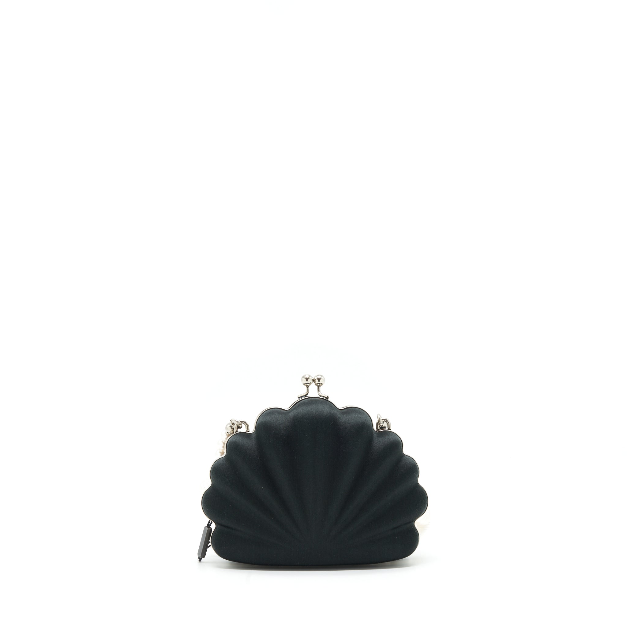 BALENCIAGA SATIN BEADS SHELL CLUTCH BLACK SHW