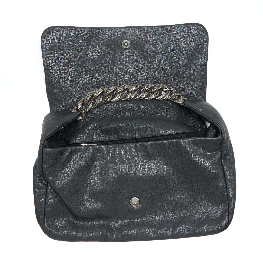 CHANEL VINTAGE SHOULDER BAG CAVIAR BLACK RUTHENIUM HARDWARE