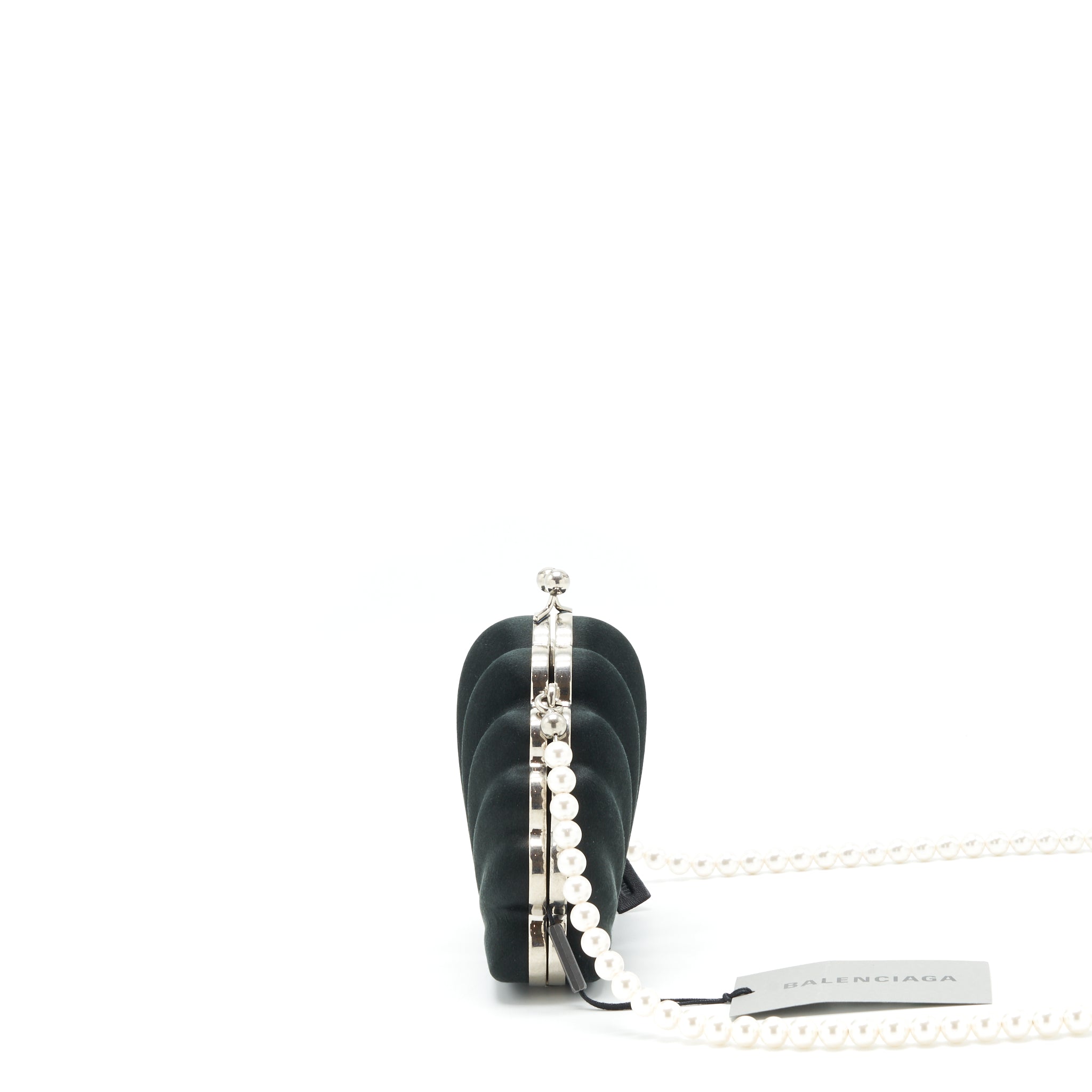BALENCIAGA SATIN BEADS SHELL CLUTCH BLACK SHW