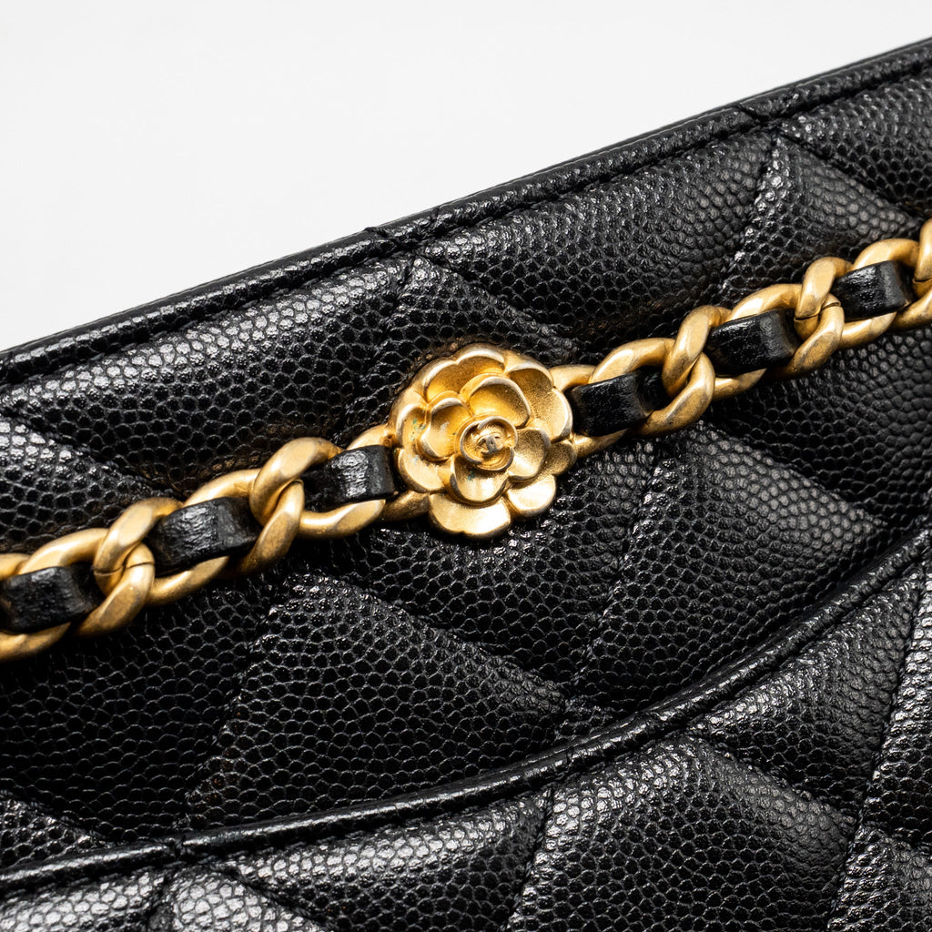 CHANEL CC CAMELLIA SMALL SHOPPING BAG CAVIAR BLACK GHW (MICROCHIP)