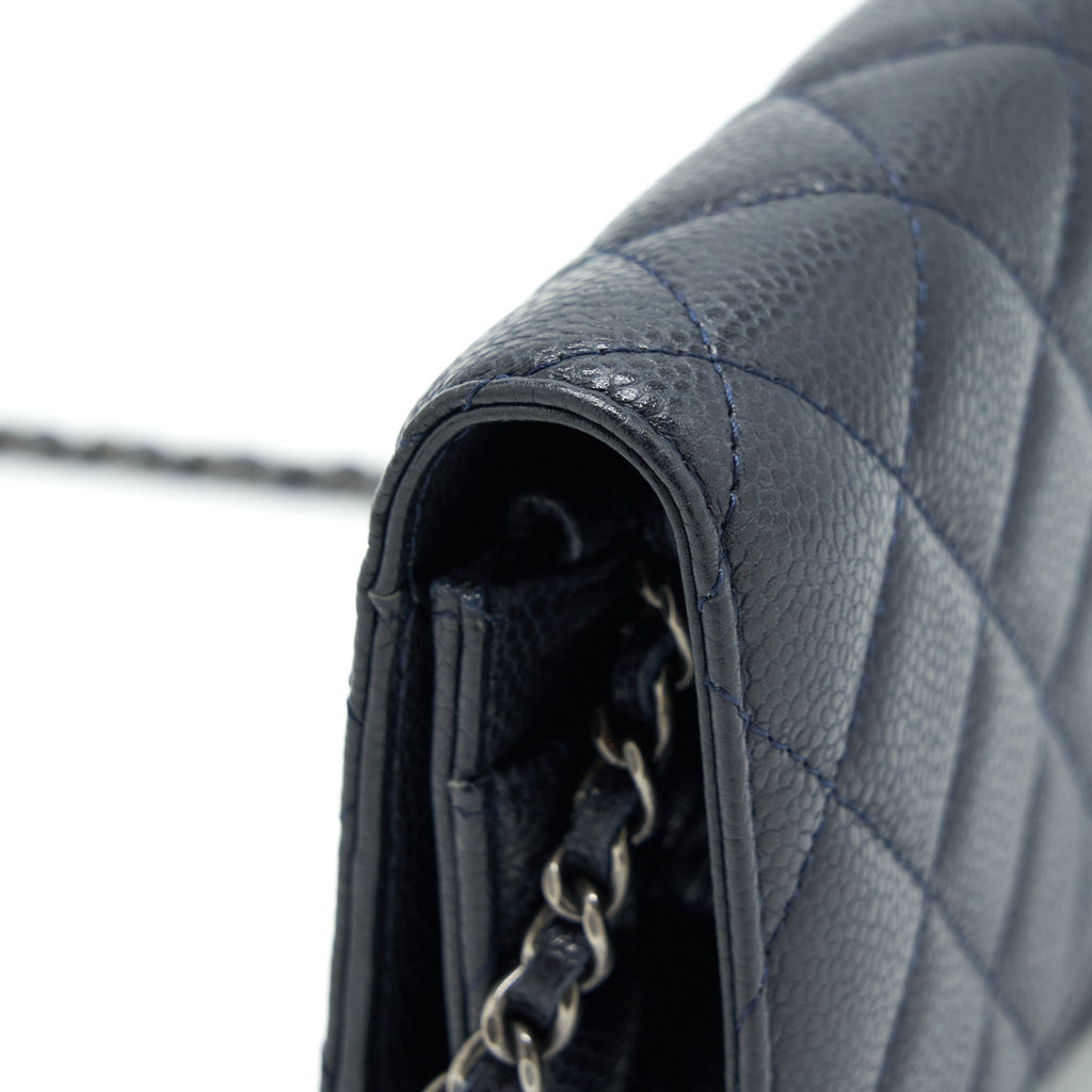 CHANEL CLASSIC WALLET ON CHAIN CAVIAR NAVY RUTHENIUM HARDWARE