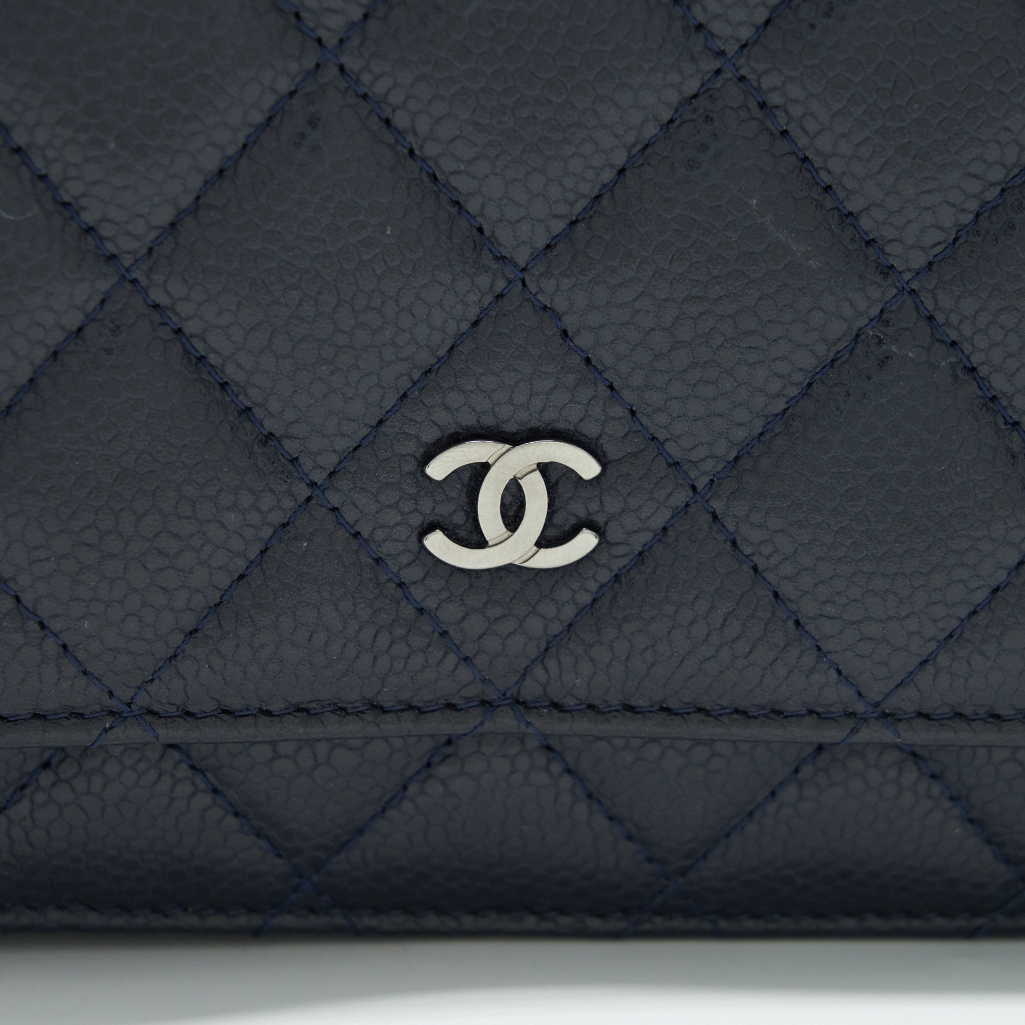 CHANEL CLASSIC WALLET ON CHAIN CAVIAR NAVY RUTHENIUM HARDWARE