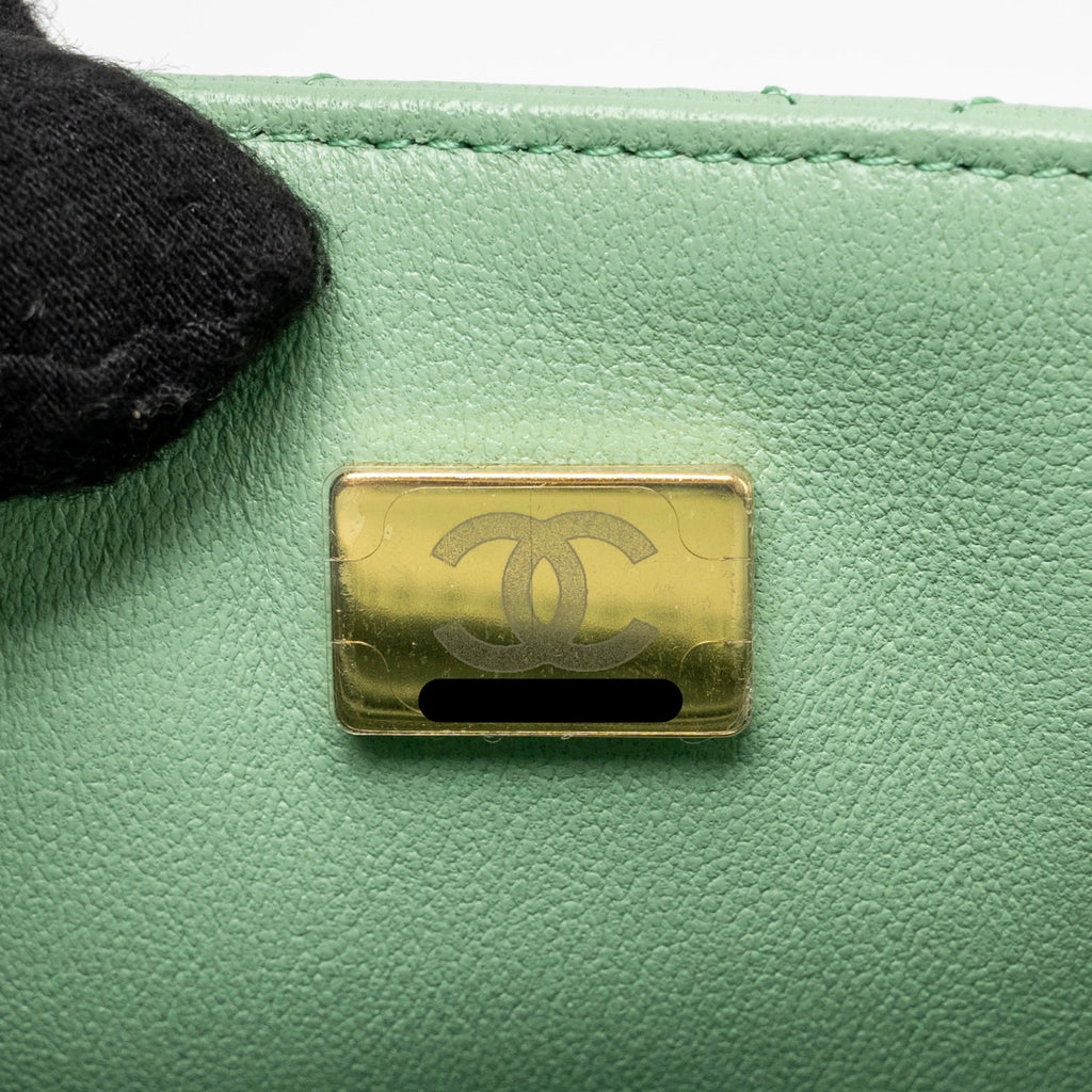 CHANEL 23P TOP HANDLE MINI RECTANGULAR LAMBSKIN LIGHT GREEN LGHW (MICROCHIP)