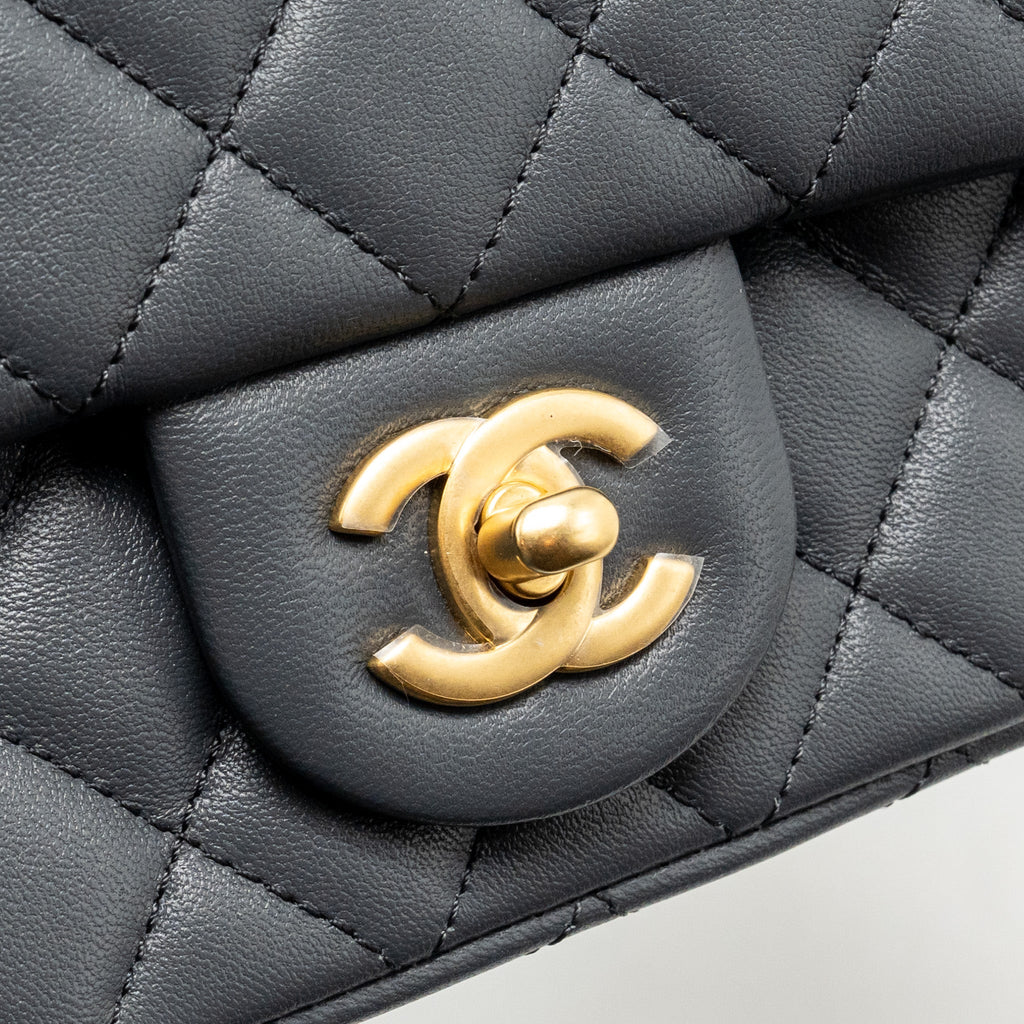 CHANEL 23K PEARL CRUSH MINI RECTANGULAR FLAP BAG DARK GREY GHW (MICROCHIP)