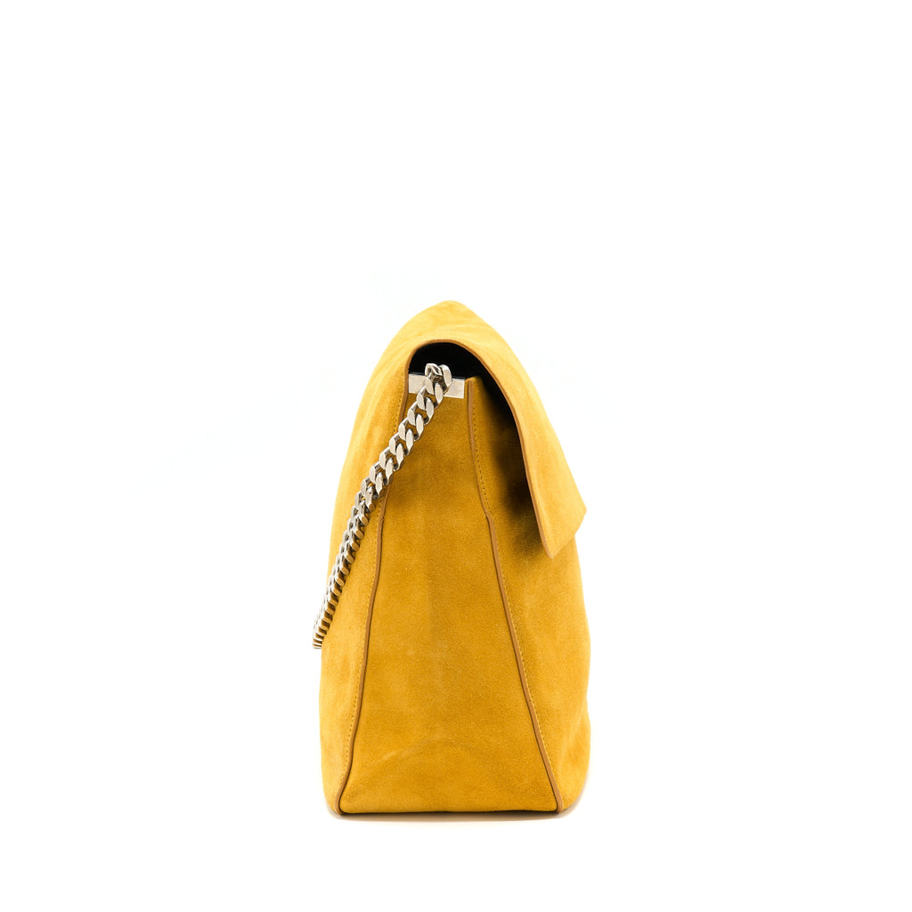 CELINE FLAP SHOULDER BAG SUEDE MUSTARD YELLOW SHW