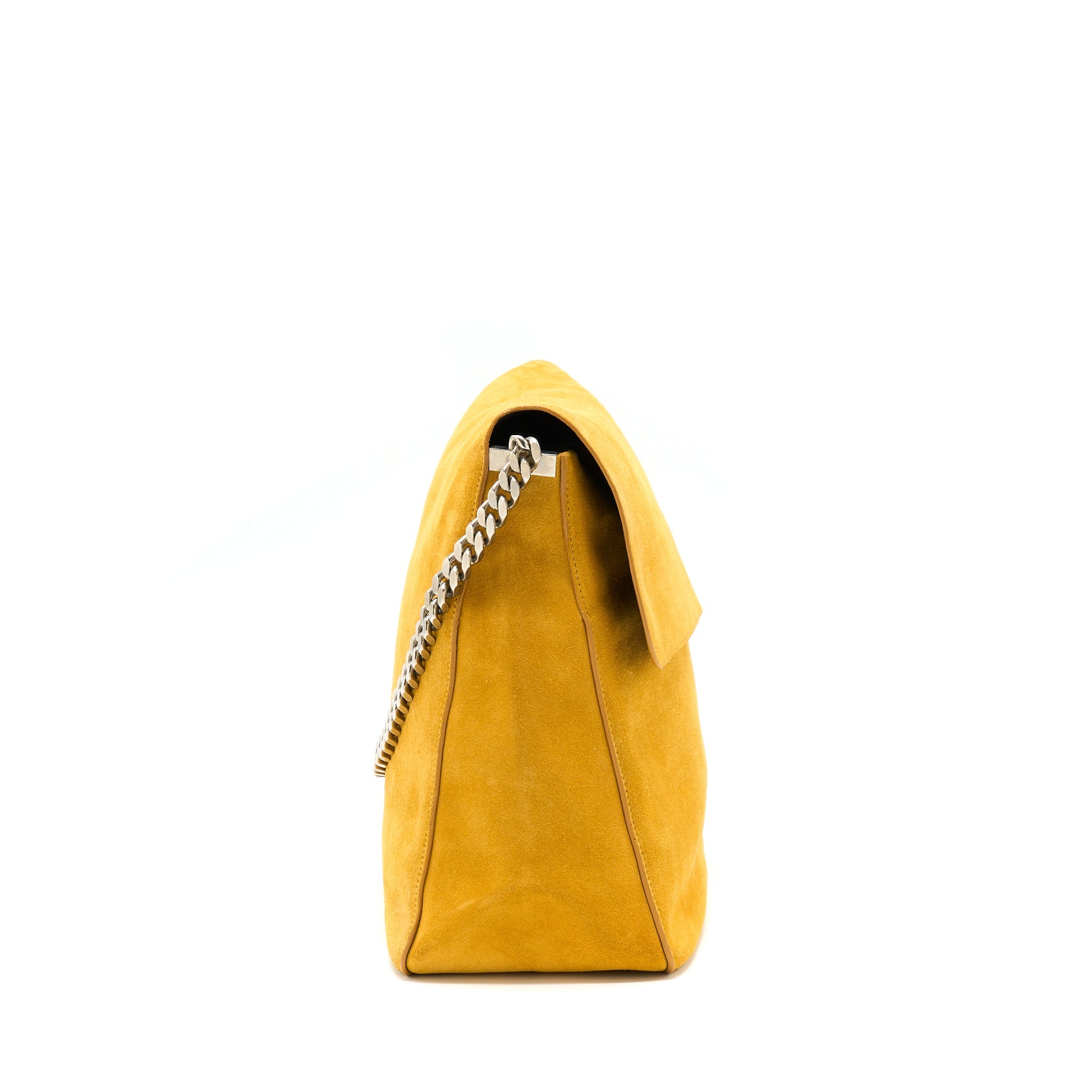CELINE FLAP SHOULDER BAG SUEDE MUSTARD YELLOW SHW