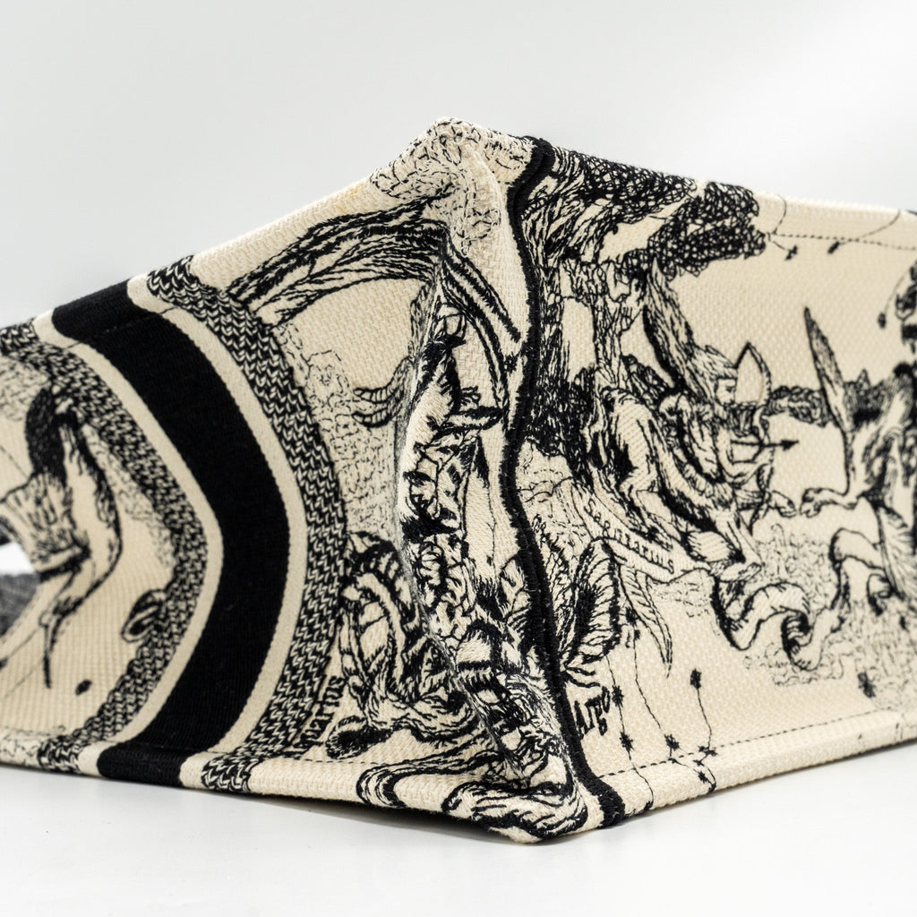 DIOR SMALL BOOK TOTE LATTE/BLACK TOILE DE JOUY ZODIAC EMBROIDERY