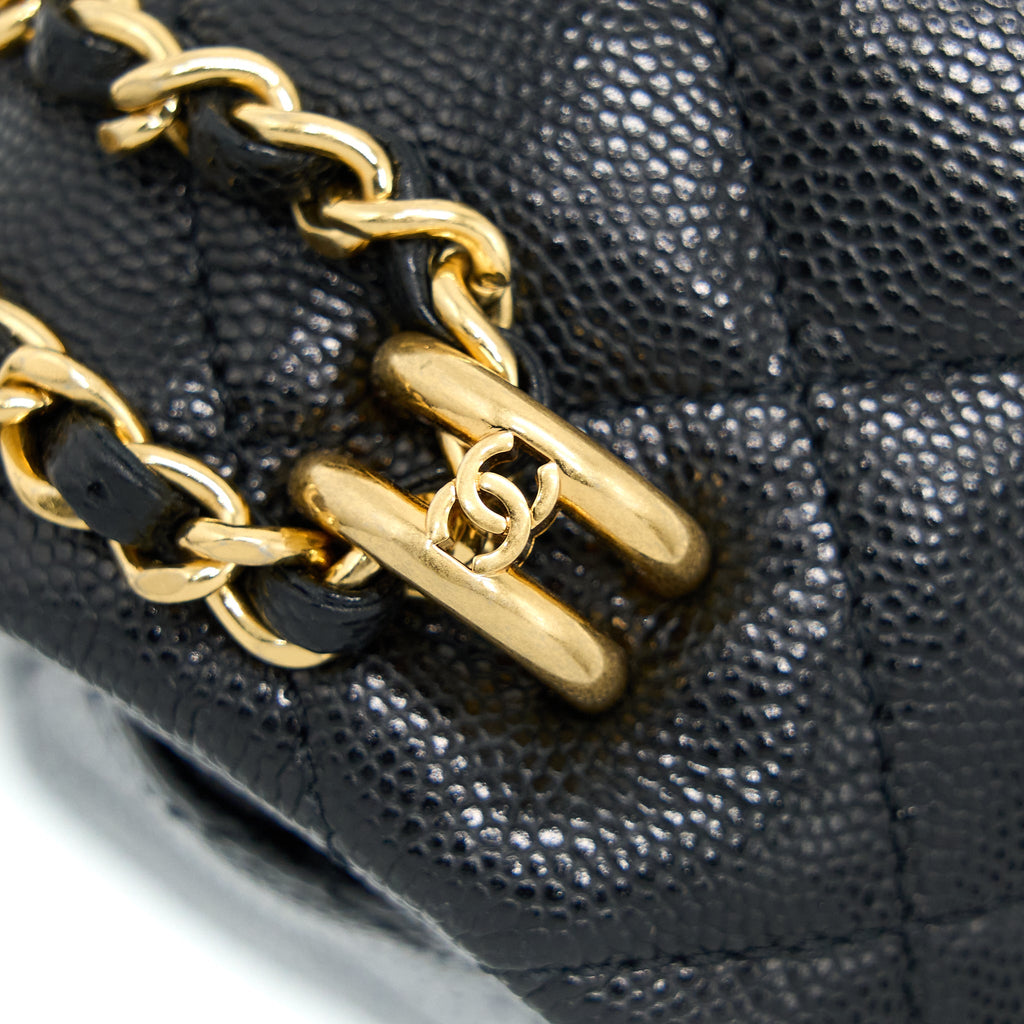 CHANEL 22K COCO FIRST FLAP BAG GRAINED CALFSKIN BLACK GHW (MICROCHIP)