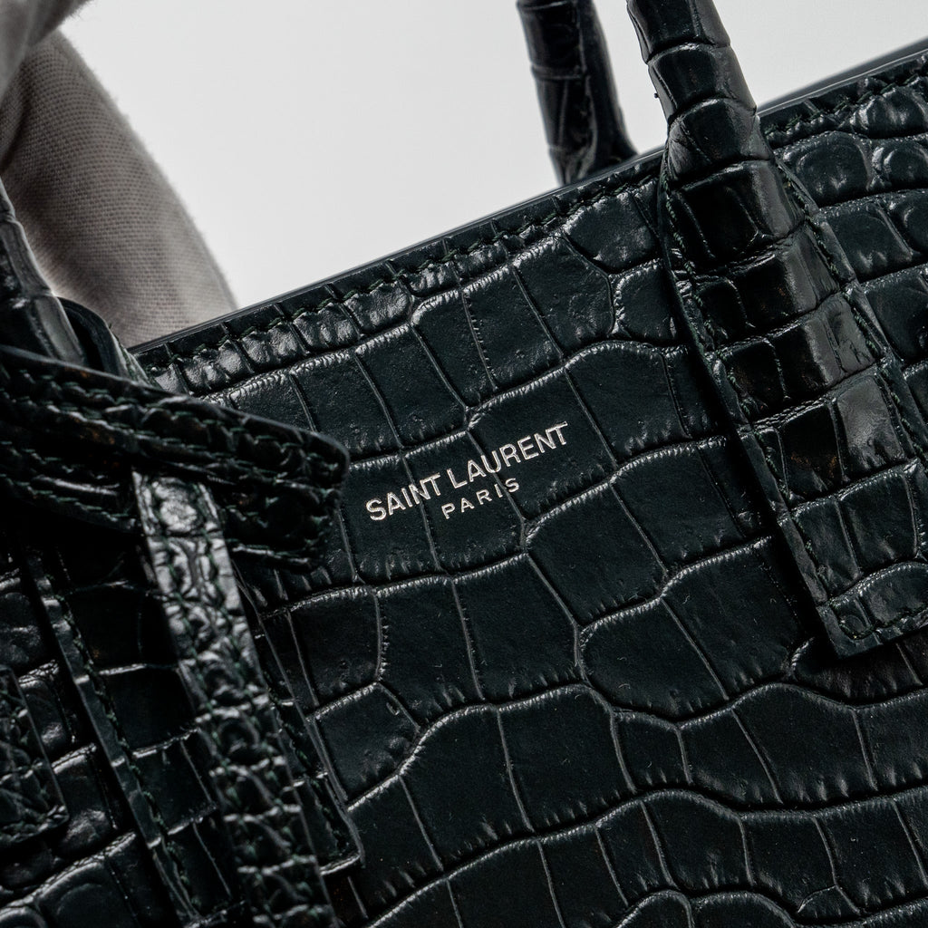SAINT LAURENT/YSL SAC DE JOUR NANO CROC-EMBOSSED CALFSKIN DARK GREEN SHW