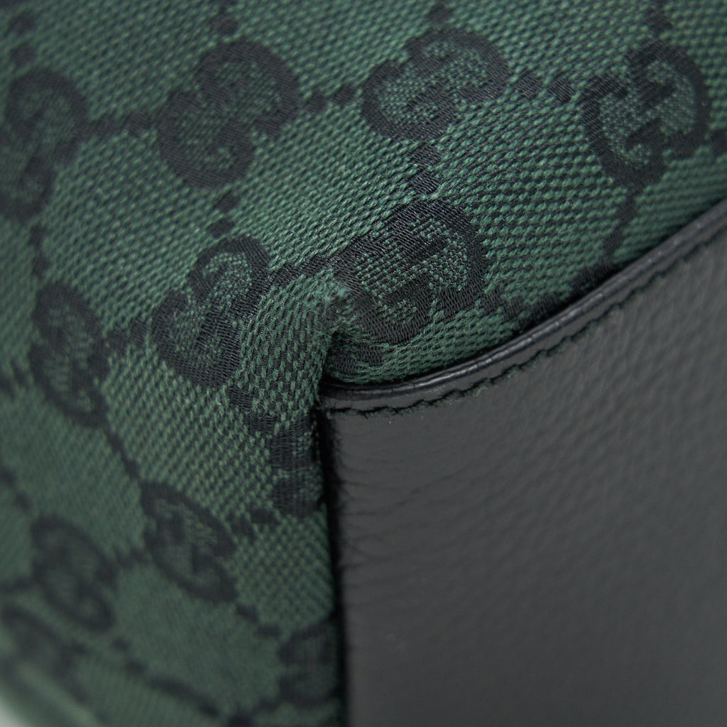 GUCCI GG CANVAS SHOPPING BAG DARK GREEN / BLACK
