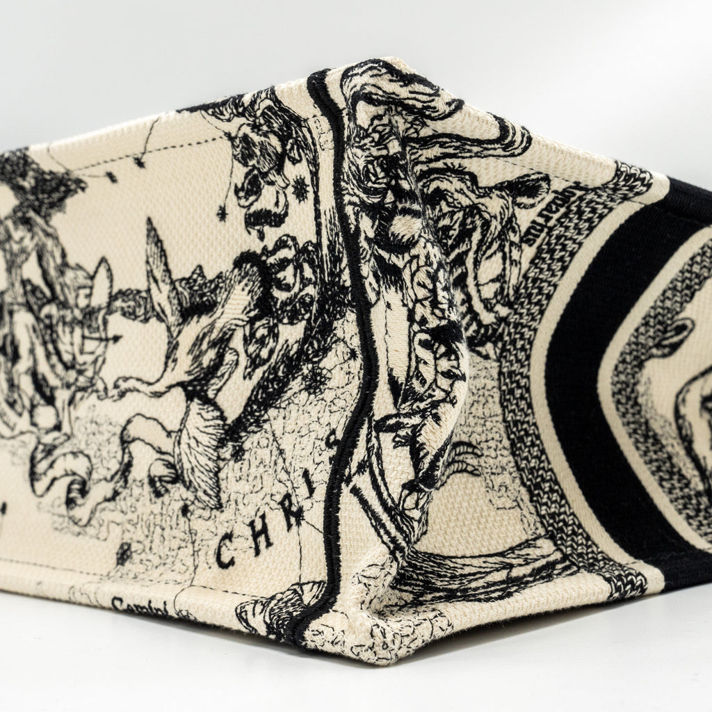 DIOR SMALL BOOK TOTE LATTE/BLACK TOILE DE JOUY ZODIAC EMBROIDERY