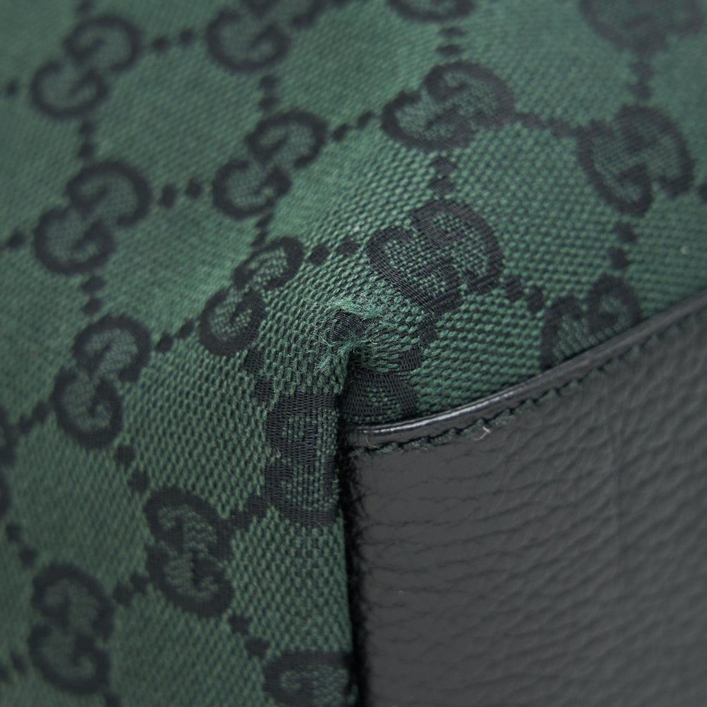 GUCCI GG CANVAS SHOPPING BAG DARK GREEN / BLACK