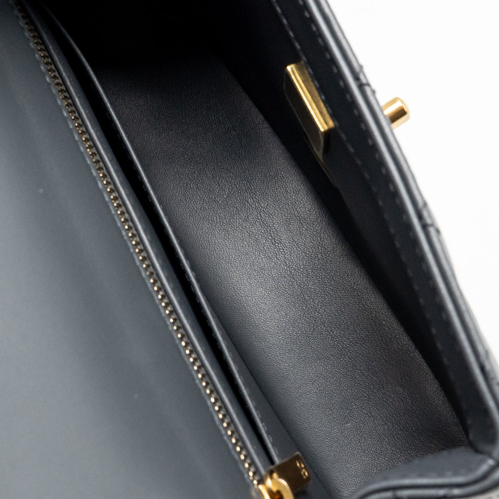 CHANEL 23K PEARL CRUSH MINI RECTANGULAR FLAP BAG DARK GREY GHW (MICROCHIP)