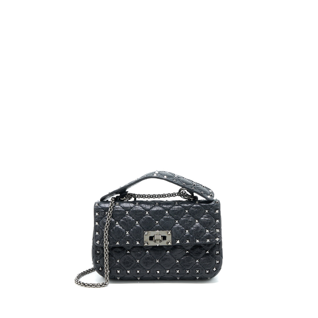 VALENTINO ROCKSTUD TOP HANDLE FLAP BAG WITH CHAIN BLACK SHW