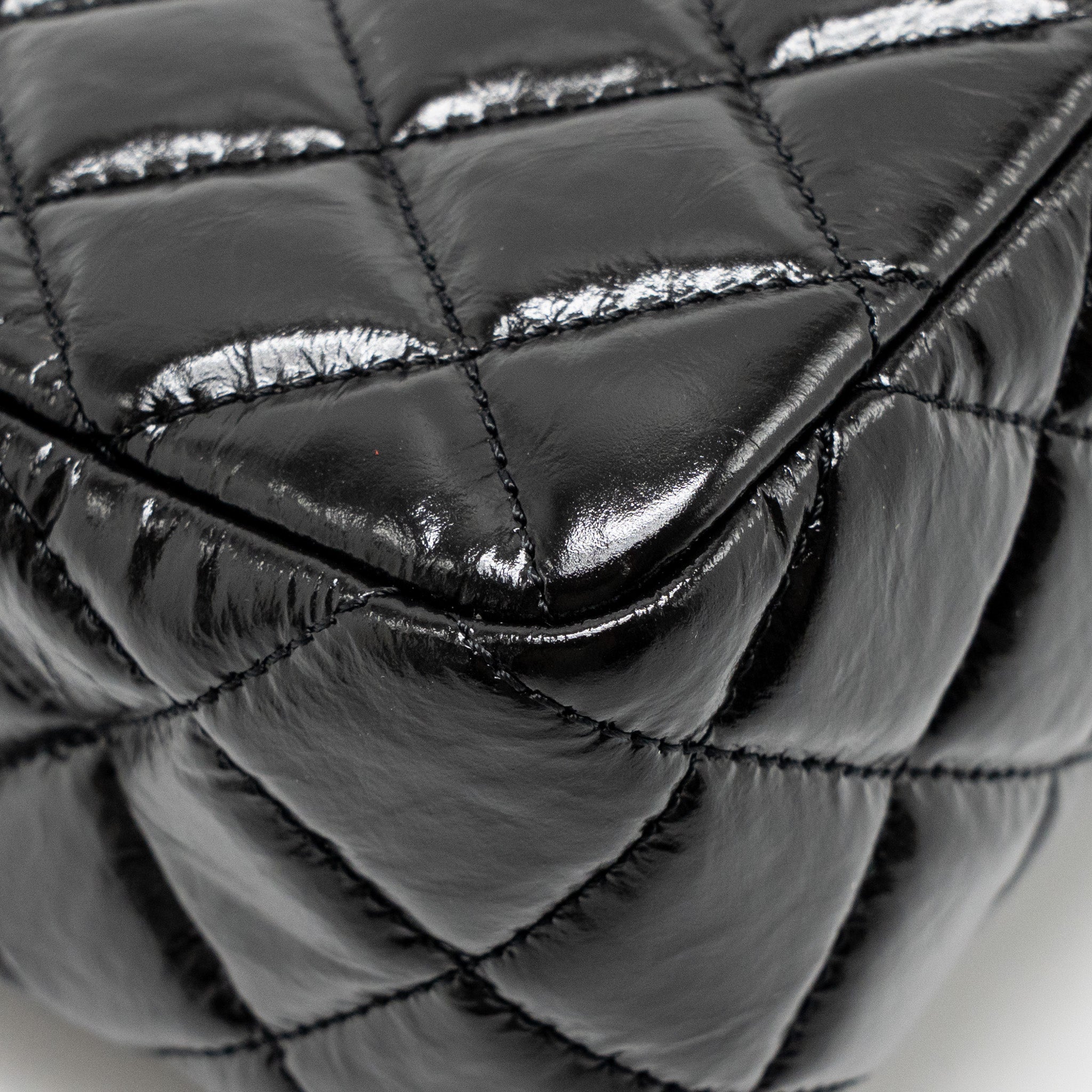 CHANEL HOBO BAG SHINY CALFSKIN BLACK BRUSHED GHW