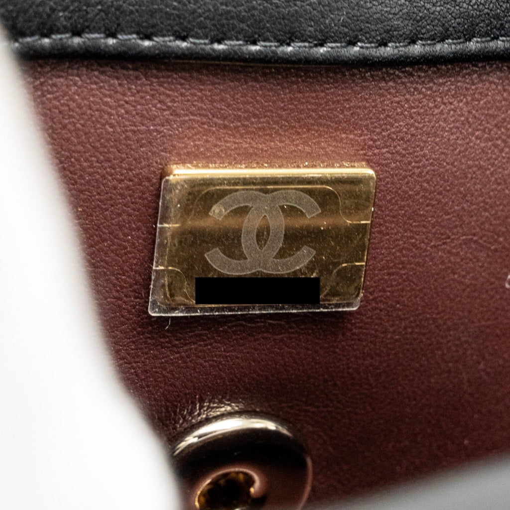 CHANEL PEARL DETAILED EDGE MINI FLAP BAG LAMBSKIN BLACK LGHW (MICROCHIP)