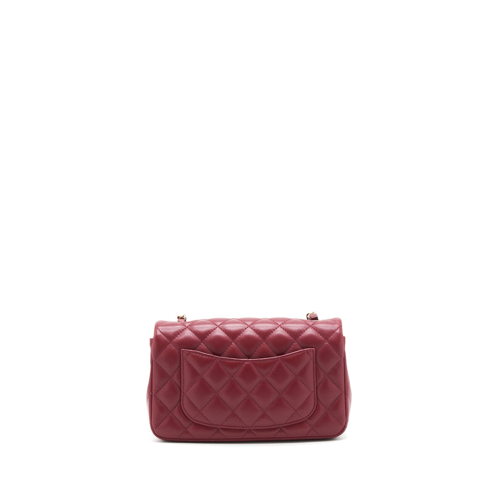 CHANEL 22C MINI RECTANGULAR FLAP BAG LAMBSKIN DARK RED LGHW MICROCHIP