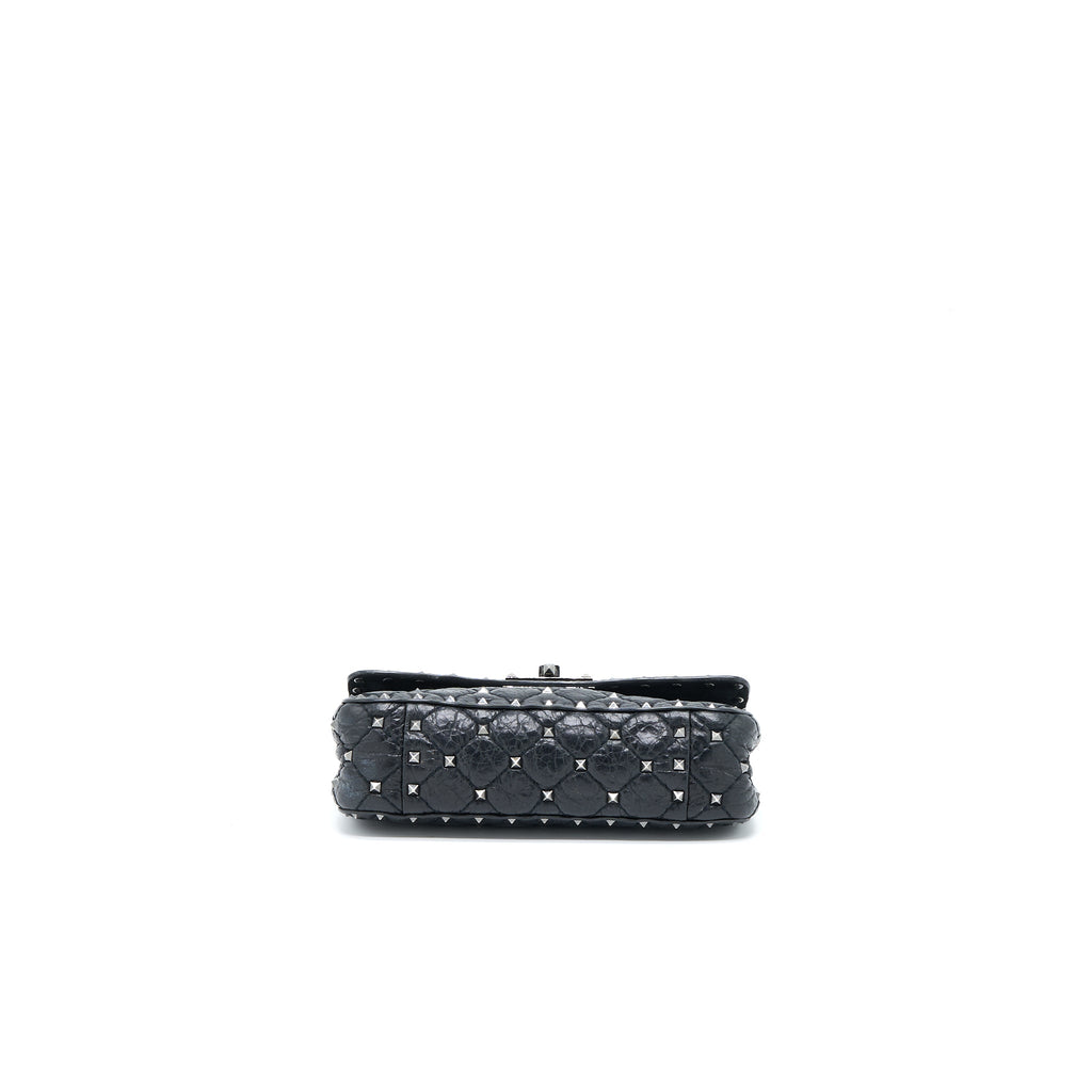 VALENTINO ROCKSTUD TOP HANDLE FLAP BAG WITH CHAIN BLACK SHW