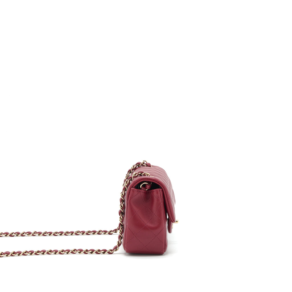 CHANEL 22C MINI RECTANGULAR FLAP BAG LAMBSKIN DARK RED LGHW MICROCHIP