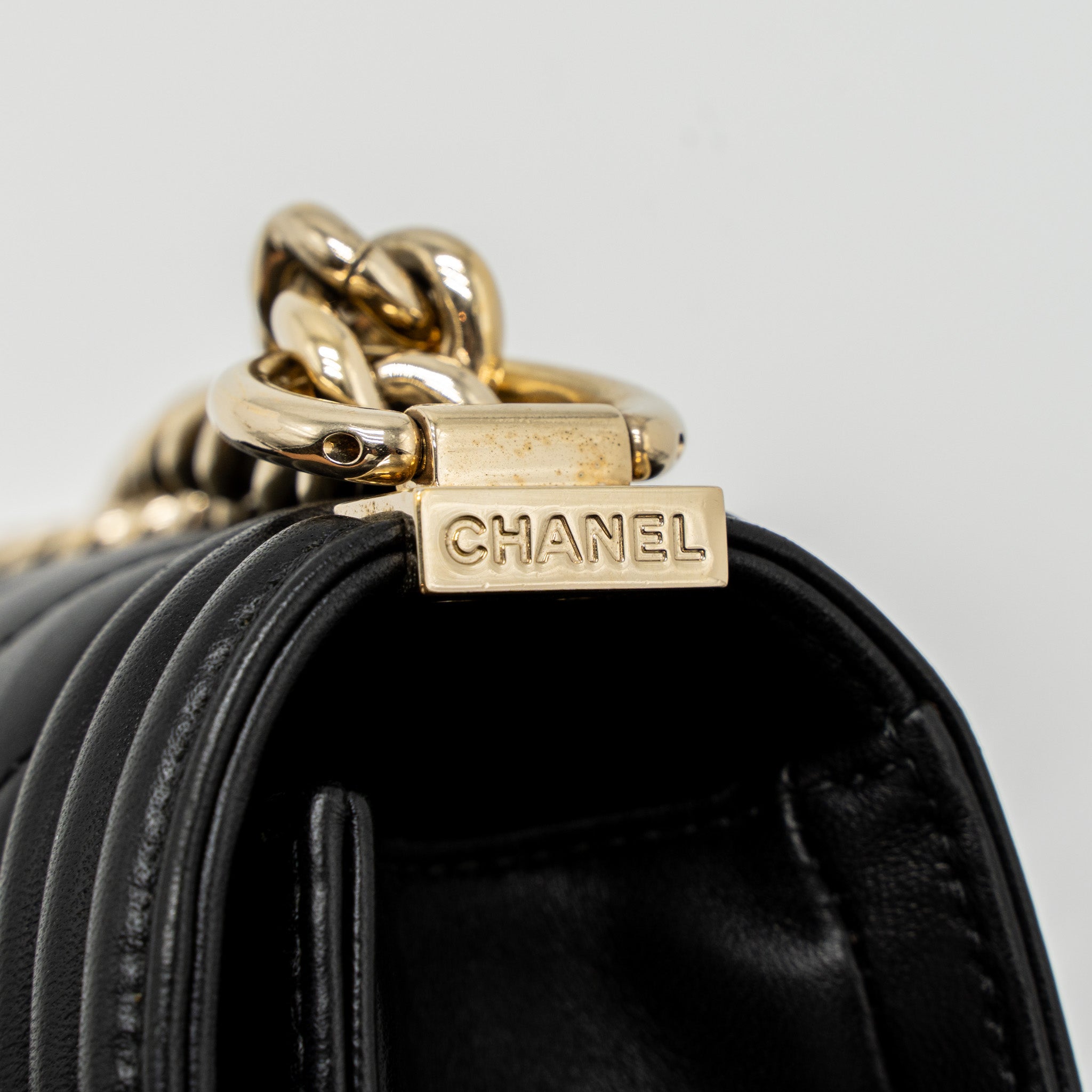 CHANEL SMALL CHEVRON BOY BAG LAMBSKIN BLACK GHW
