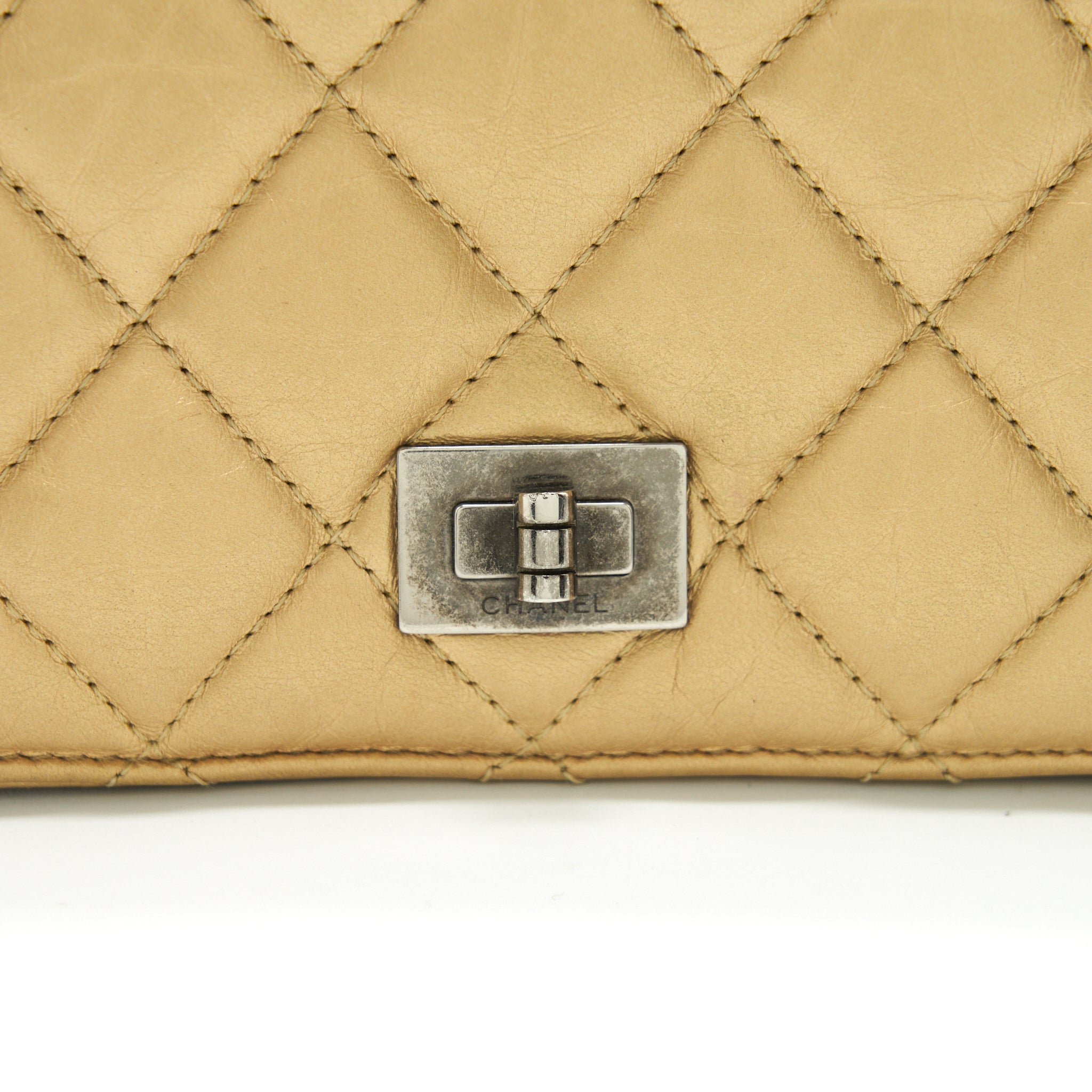 CHANEL QUILTED 2.55 WALLET CALFSKIN GOLD RUTHENIUM SLIVER HARDWARE