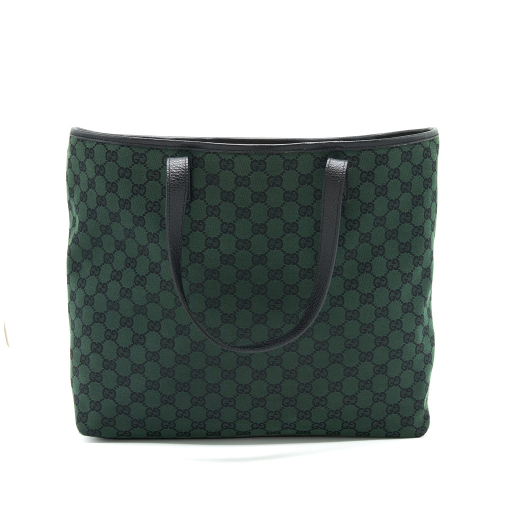 GUCCI GG CANVAS SHOPPING BAG DARK GREEN / BLACK