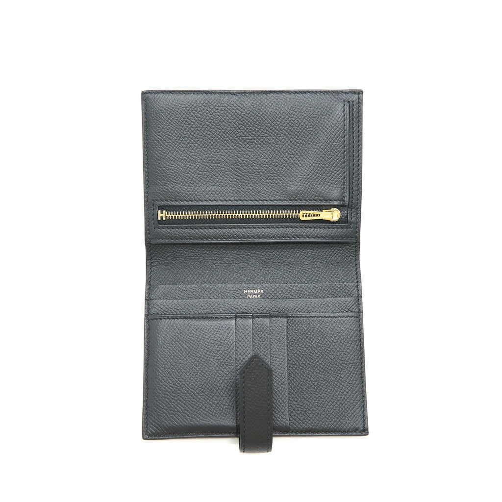 HERMES BEARN COMPACT WALLET BLACK GHW