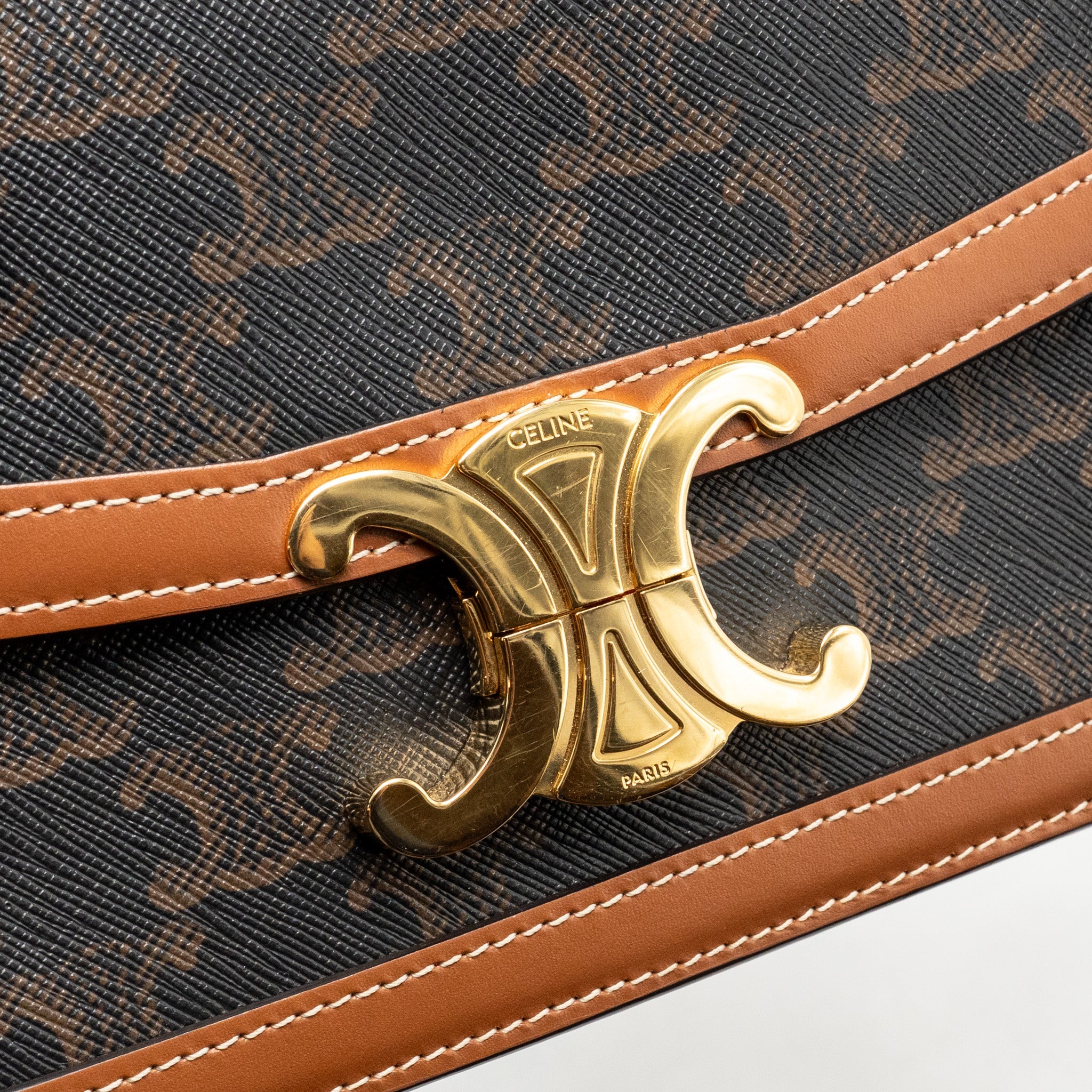 CELINE TEEN TRIOMPHE BAG TRIOMPHE CALFSKIN/CANVAS BROWN/MULTICOLOOUR GHW