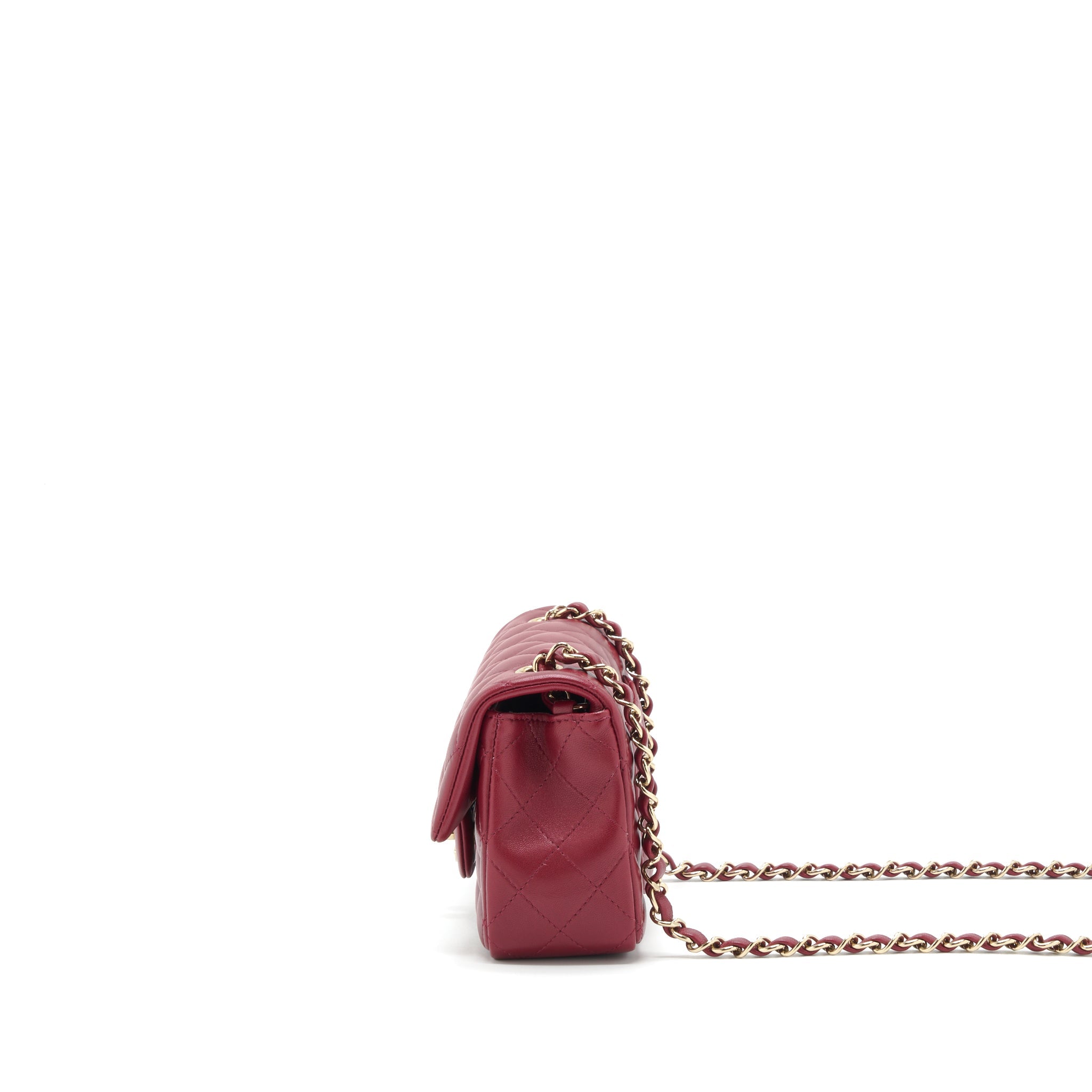 CHANEL 22C MINI RECTANGULAR FLAP BAG LAMBSKIN DARK RED LGHW MICROCHIP