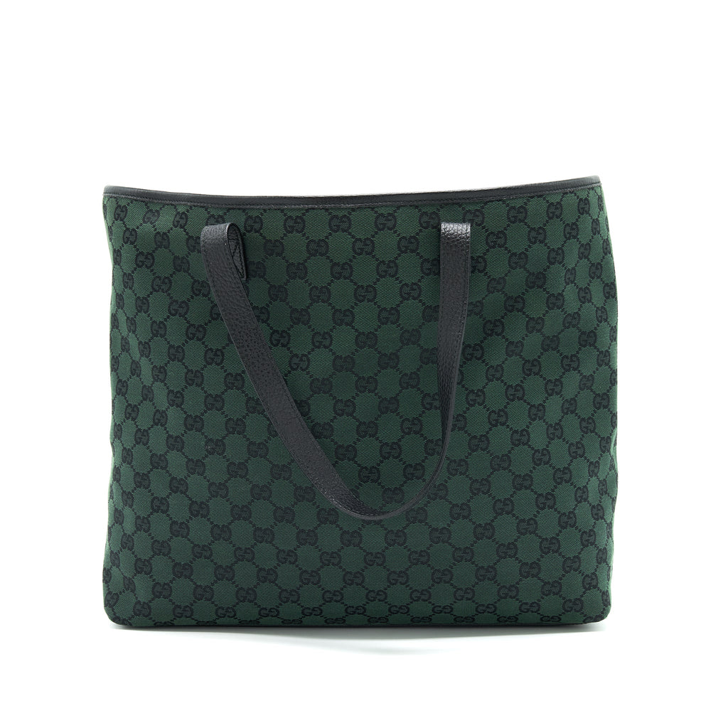 GUCCI GG CANVAS SHOPPING BAG DARK GREEN / BLACK