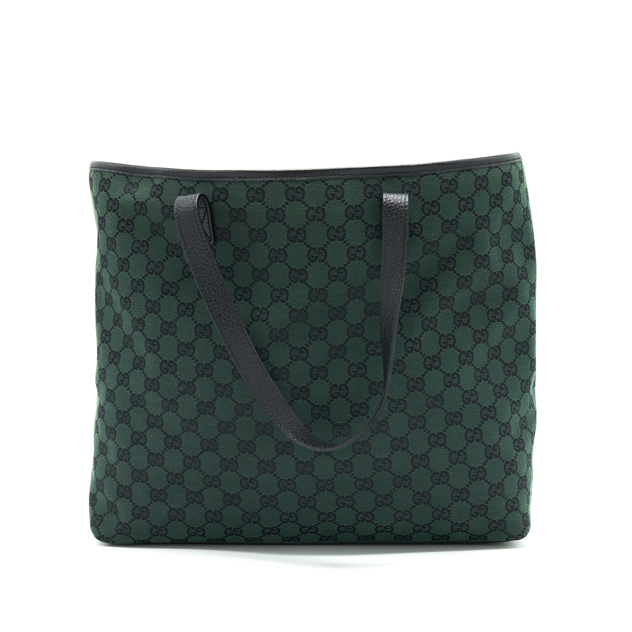 GUCCI GG CANVAS SHOPPING BAG DARK GREEN / BLACK