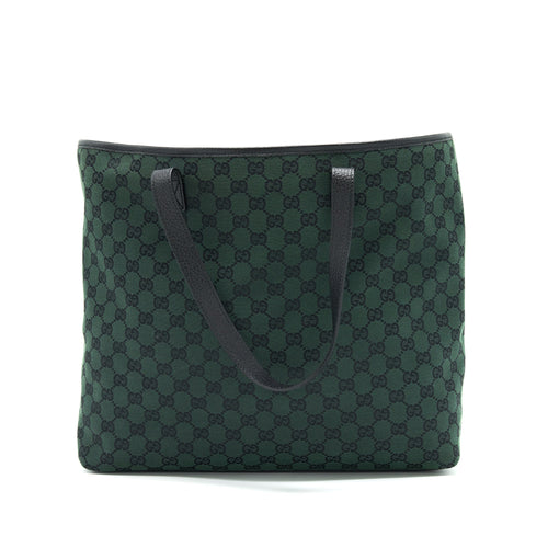 GUCCI GG CANVAS SHOPPING BAG DARK GREEN / BLACK