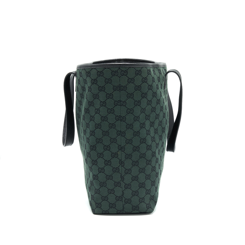 GUCCI GG CANVAS SHOPPING BAG DARK GREEN / BLACK