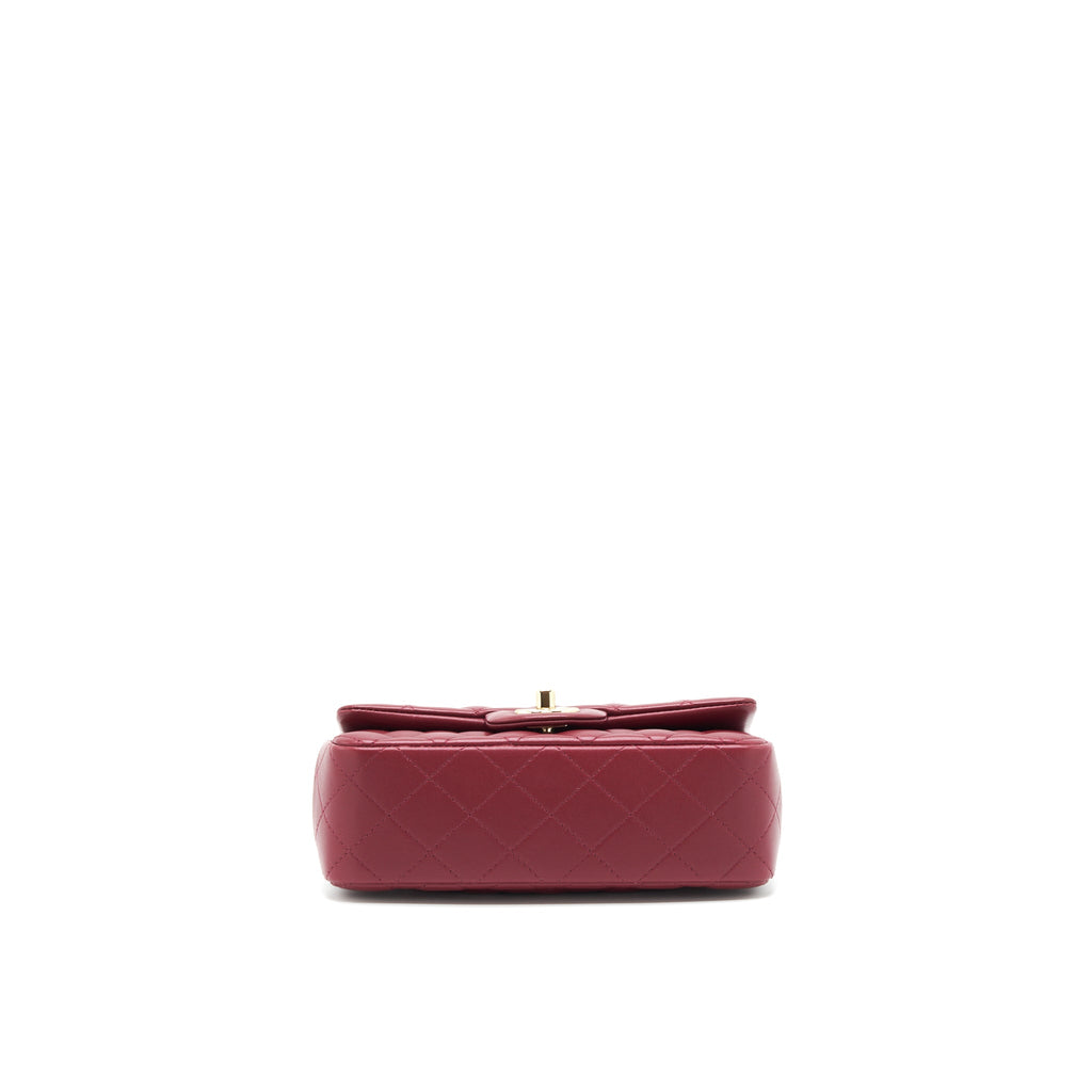 CHANEL 22C MINI RECTANGULAR FLAP BAG LAMBSKIN DARK RED LGHW MICROCHIP