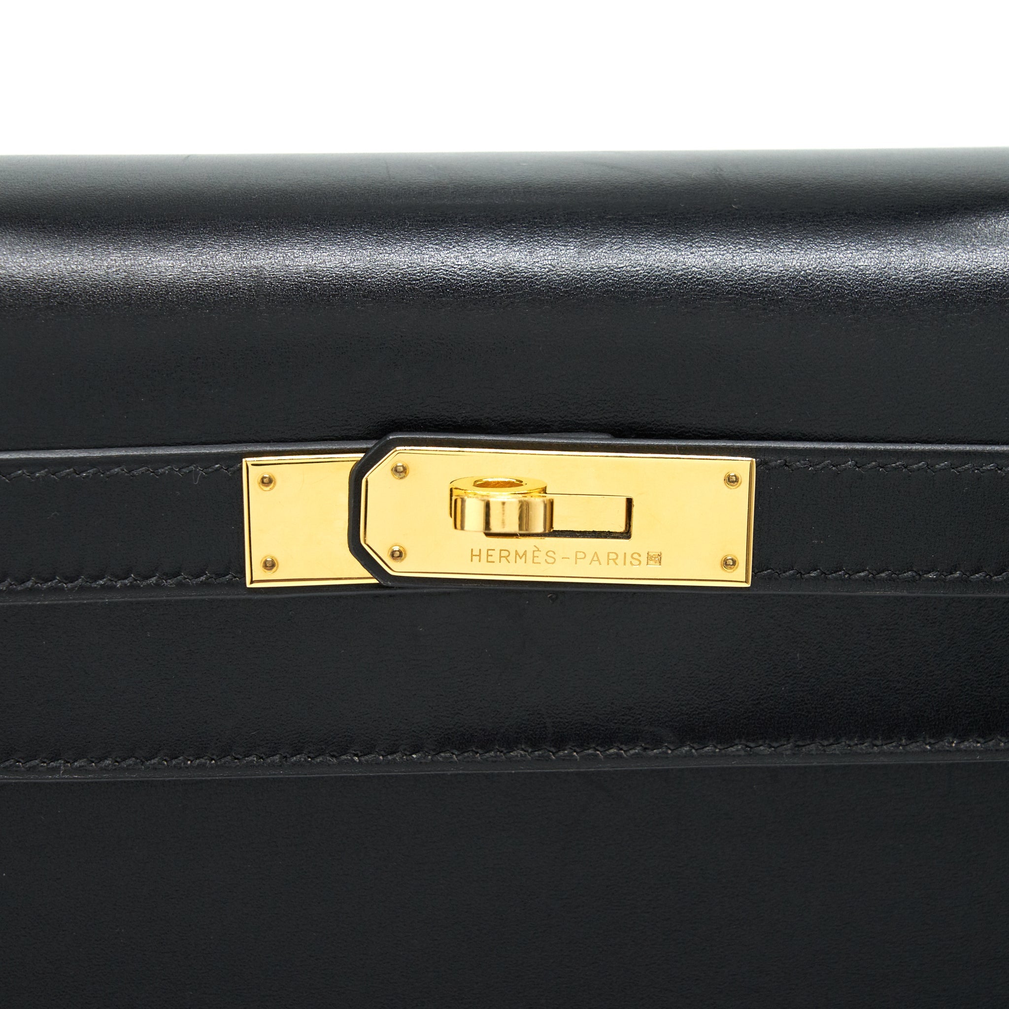 HERMES KELLY32 BOX LEATHER BLACK GHW (SHOULDER STAP MISSING)