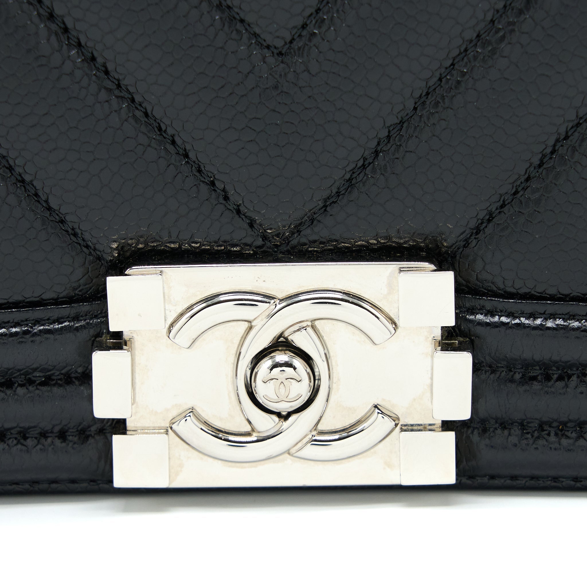 CHANEL SMALL CHEVRON BOY BAG SHINY GRAINED CALFSKIN BLACK SHW