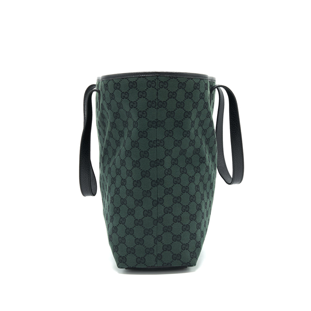 GUCCI GG CANVAS SHOPPING BAG DARK GREEN / BLACK