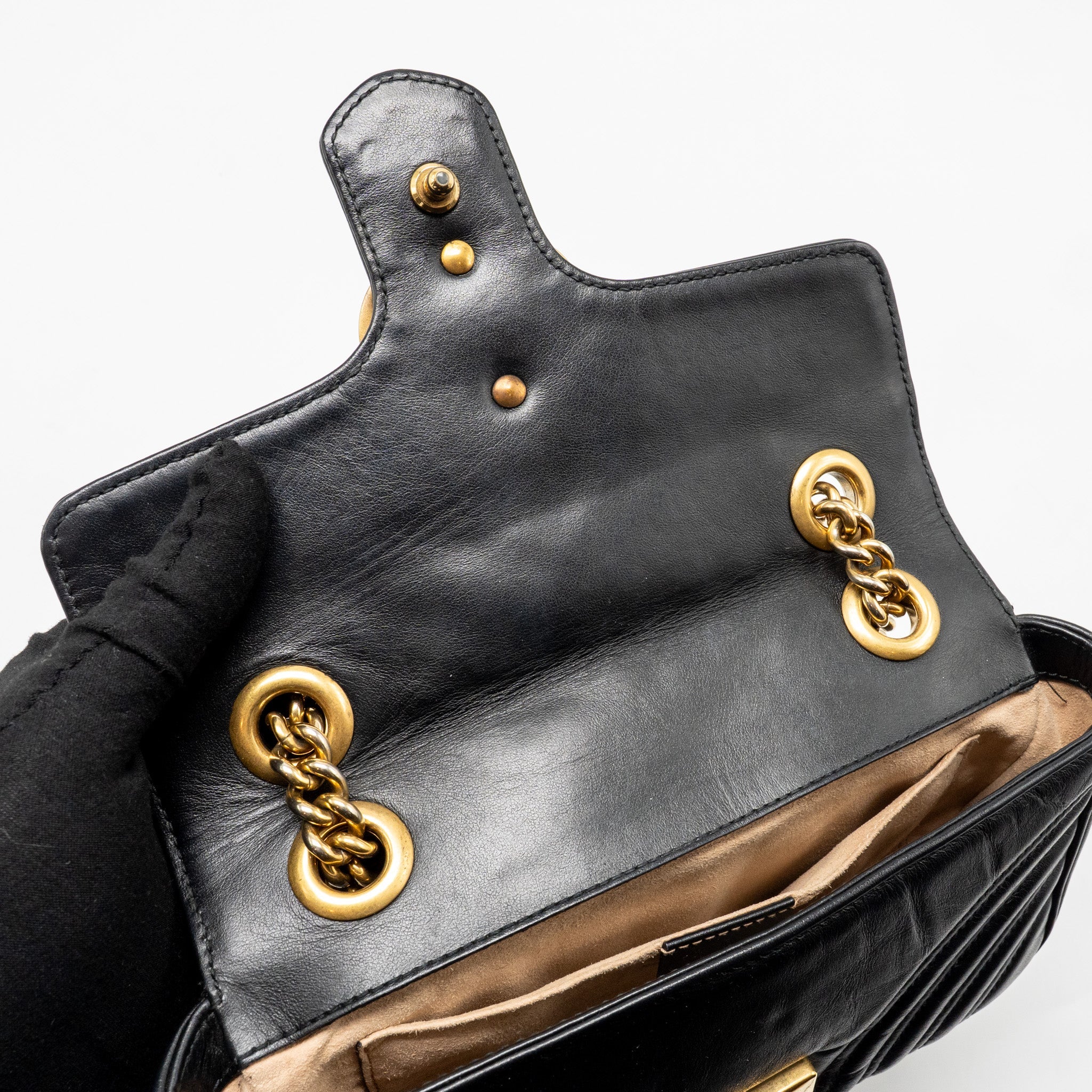 GUCCI SMALL GG MARMONT SHOULDER BAG CALFSKIN BLACK GHW
