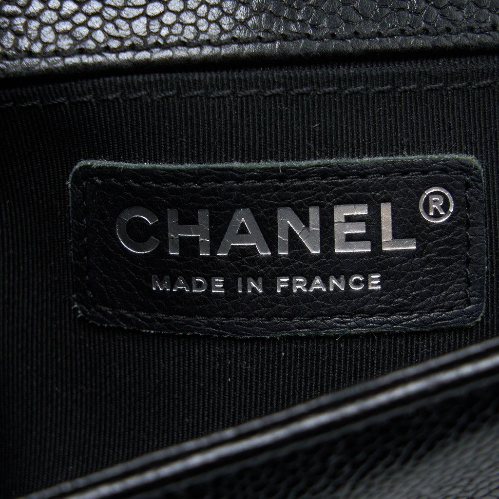 CHANEL SMALL CHEVRON BOY BAG SHINY GRAINED CALFSKIN BLACK SHW