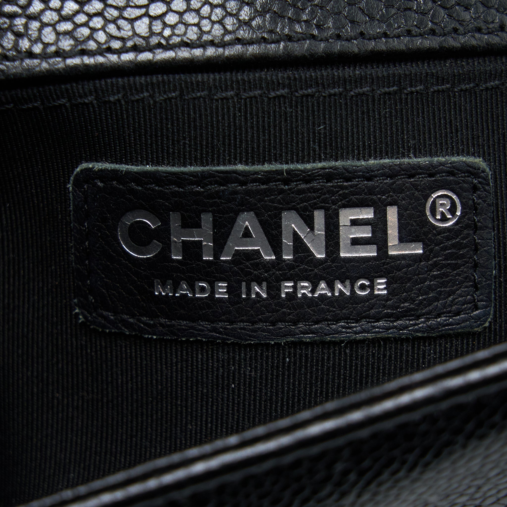 CHANEL SMALL CHEVRON BOY BAG SHINY GRAINED CALFSKIN BLACK SHW