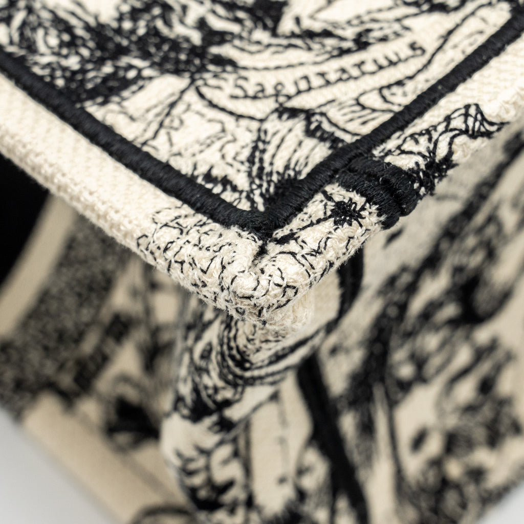 DIOR SMALL BOOK TOTE LATTE/BLACK TOILE DE JOUY ZODIAC EMBROIDERY