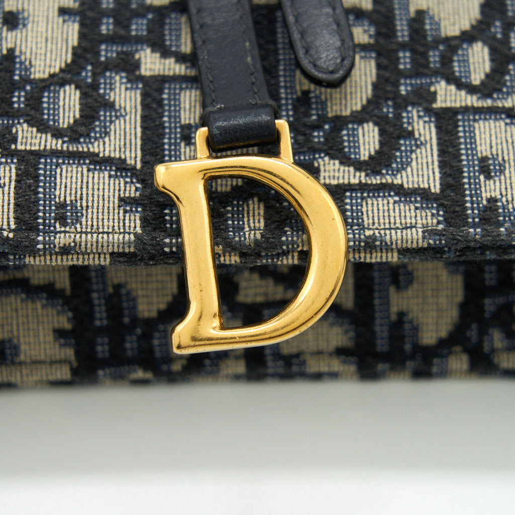 DIOR SADDLE POUCH WITH CHAIN BLUE DIOR OBLIQUE JACQUARD GHW