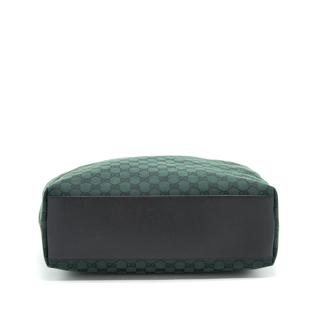 GUCCI GG CANVAS SHOPPING BAG DARK GREEN / BLACK