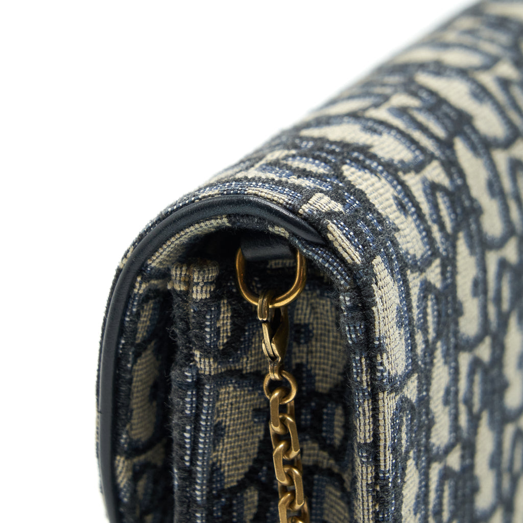 DIOR SADDLE POUCH WITH CHAIN BLUE DIOR OBLIQUE JACQUARD GHW