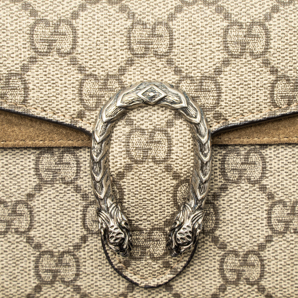 GUCCI DIONYSUS SUPER MINI BAG GG SUPREME/SUEDE BEIGE SHW