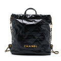 CHANEL 22 BACKPACK SHINY CALFSKIN BLACK BRUSHED GHW (MICROCHIP)