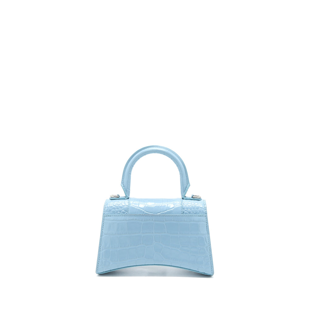 BALENCIAGA HOURGLASS XS CRO-EMBOSSED CALFSKIN LIGHT BLUE SHW
