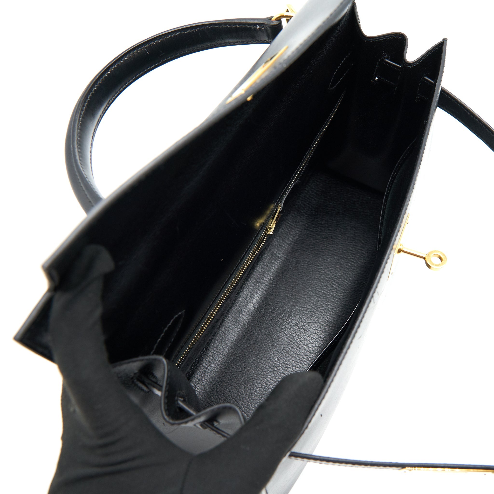 HERMES KELLY32 BOX LEATHER BLACK GHW (SHOULDER STAP MISSING)