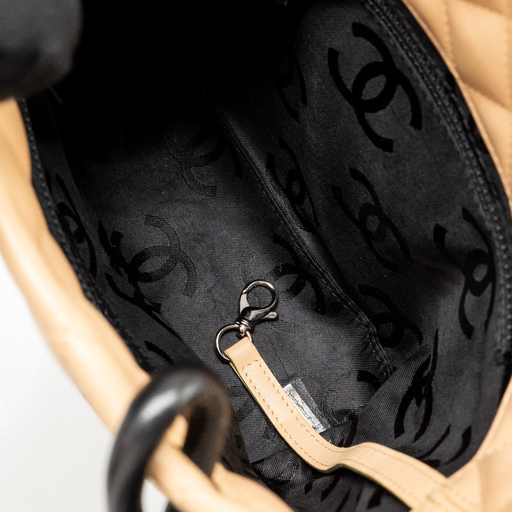 CHANEL CAMBON TOTE BAG LAMBSKIN BEIGE / BLACK SHW