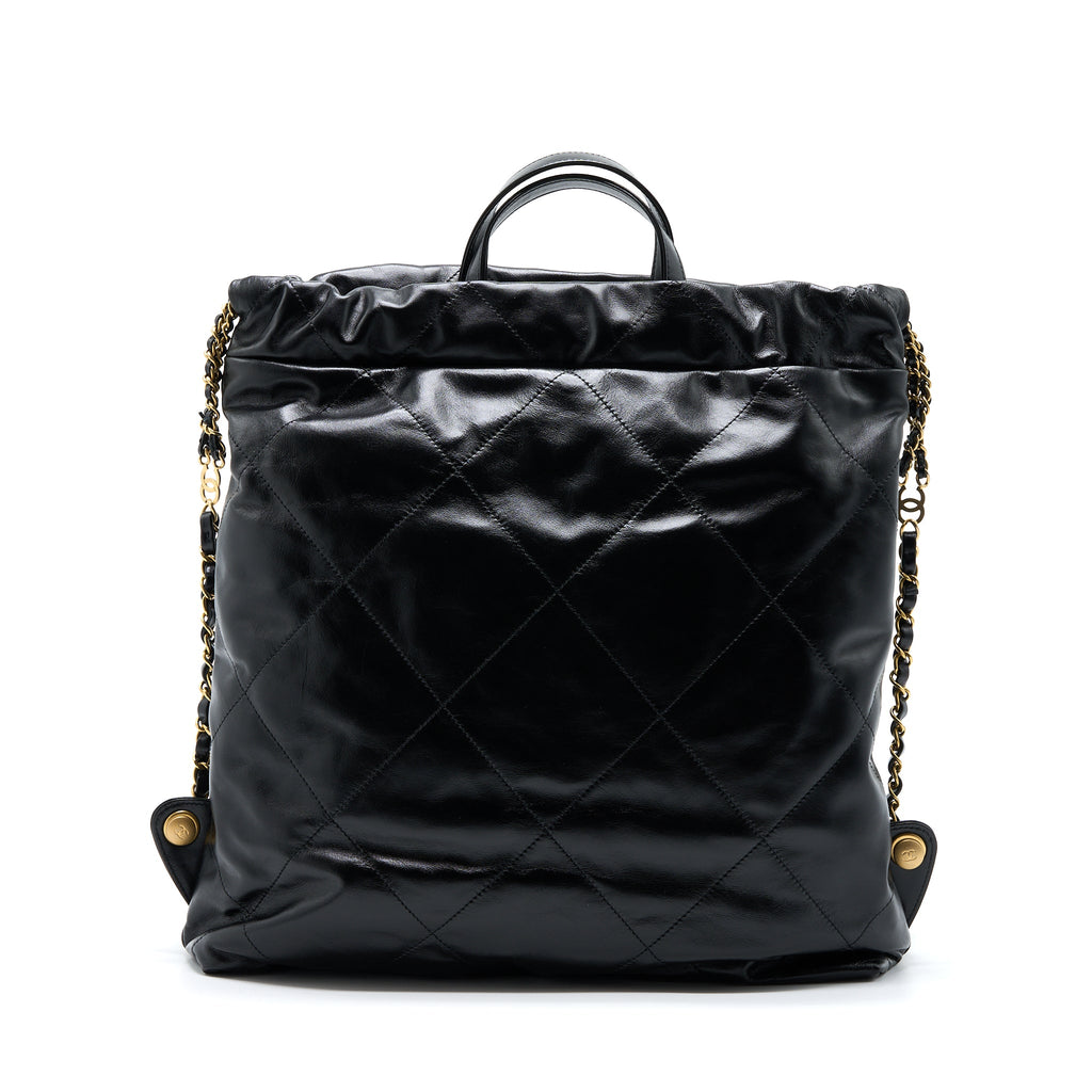 CHANEL 22 BACKPACK SHINY CALFSKIN BLACK BRUSHED GHW (MICROCHIP)